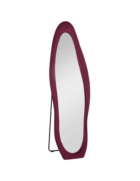 HOMCOM Wavy Velvet-Feel Full Length Mirror - Wine Red