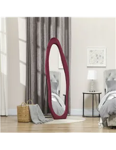 HOMCOM Wavy Velvet-Feel Full Length Mirror - Wine Red 2