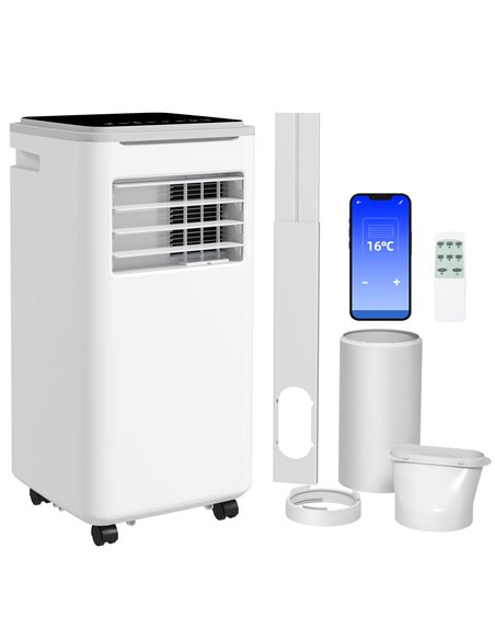 HOMCOM 9000 BTU Portable Air Conditioner, Smart Home WiFi Compatible, 4 in 1 Air Conditioning Unit, Dehumidifier, Fan with Remot