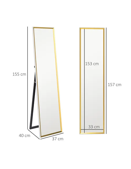 HOMCOM 157 x 37cm Elegant Full-Length Mirror - White/Gold-Tone