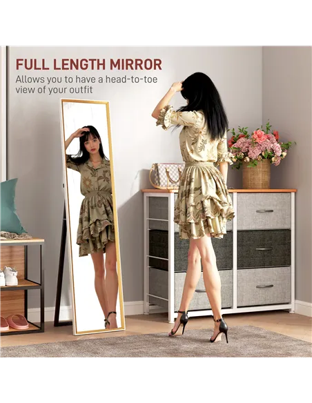 HOMCOM 157 x 37cm Elegant Full-Length Mirror - White/Gold-Tone