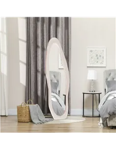 HOMCOM Wavy Velvet-Feel Full Length Mirror - Light Pink 2