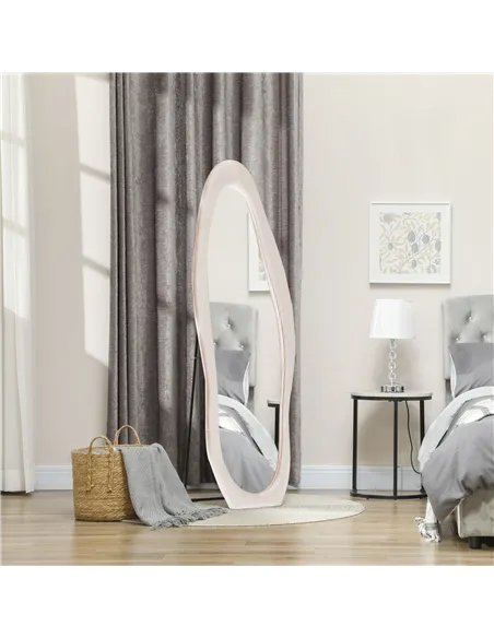 HOMCOM Wavy Velvet-Feel Full Length Mirror - Light Pink