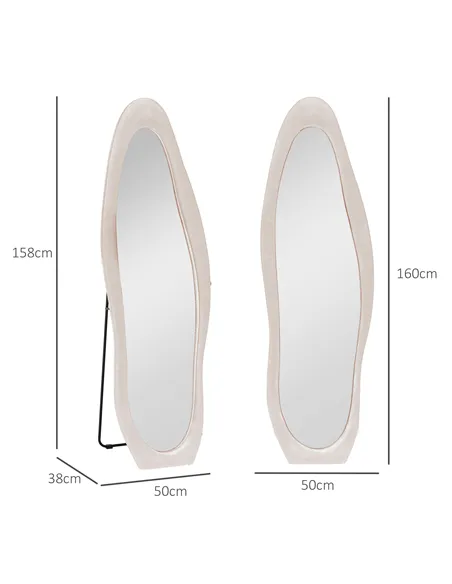 HOMCOM Wavy Velvet-Feel Full Length Mirror - Light Pink