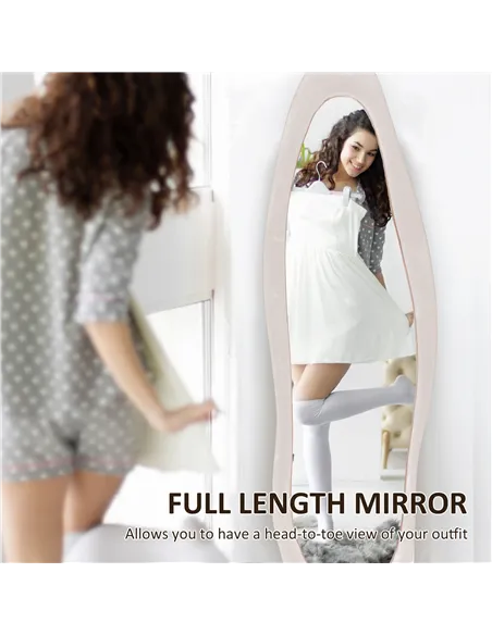 HOMCOM Wavy Velvet-Feel Full Length Mirror - Light Pink