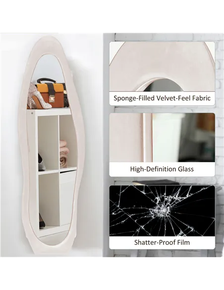 HOMCOM Wavy Velvet-Feel Full Length Mirror - Light Pink