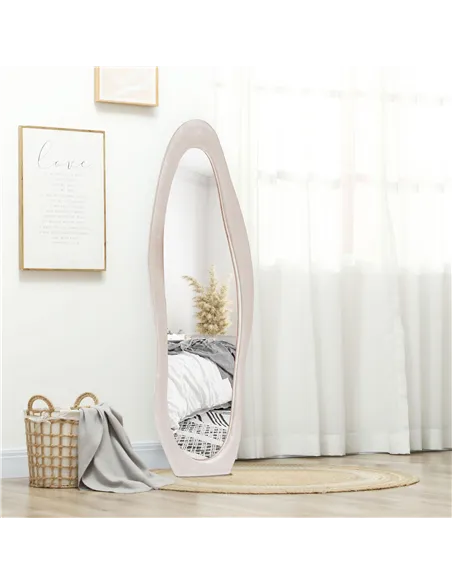 HOMCOM Wavy Velvet-Feel Full Length Mirror - Light Pink