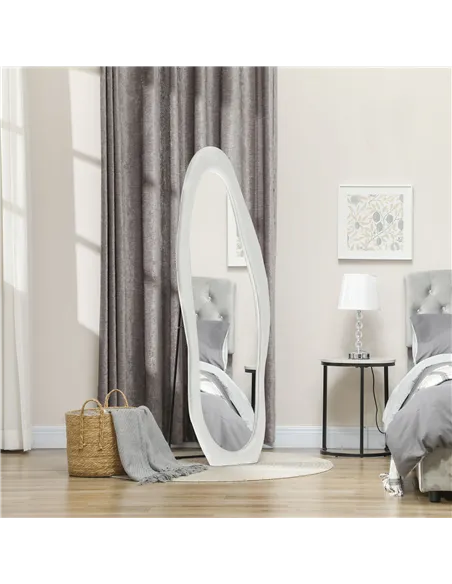 HOMCOM Wavy Velvet-Feel Full Length Mirror - White