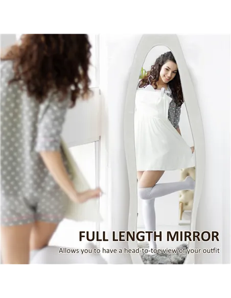 HOMCOM Wavy Velvet-Feel Full Length Mirror - White