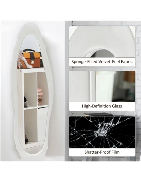 HOMCOM Wavy Velvet-Feel Full Length Mirror - White