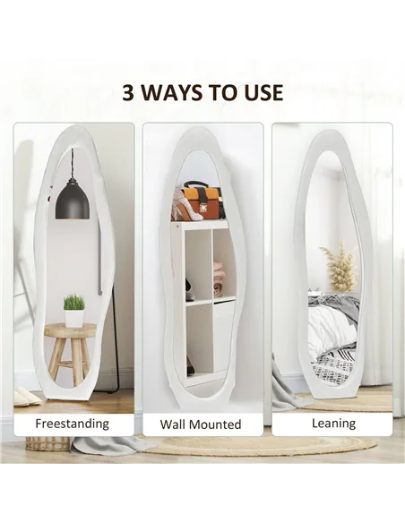 HOMCOM Wavy Velvet-Feel Full Length Mirror - White