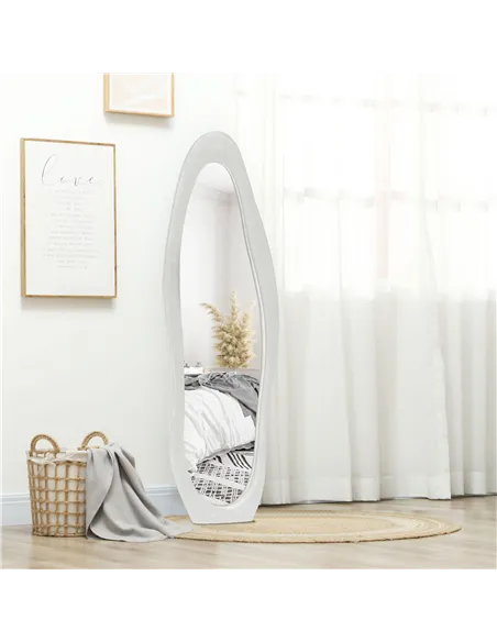 HOMCOM Wavy Velvet-Feel Full Length Mirror - White