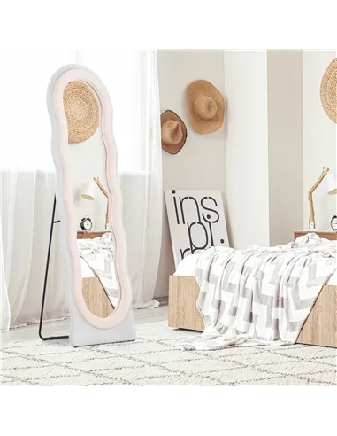 HOMCOM Wavy Velvet-Feel Full Length Mirror - Pink