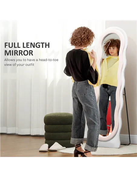 HOMCOM Wavy Velvet-Feel Full Length Mirror - Pink