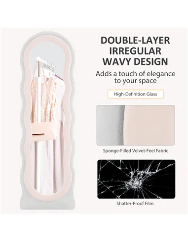 HOMCOM Wavy Velvet-Feel Full Length Mirror - Pink