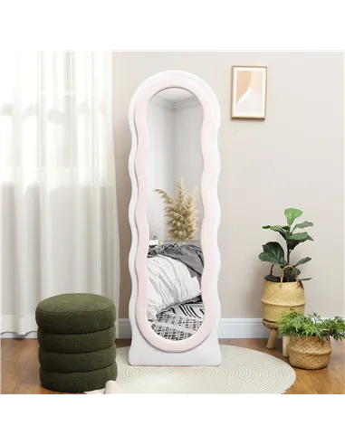 HOMCOM Wavy Velvet-Feel Full Length Mirror - Pink