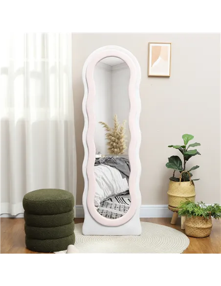 HOMCOM Wavy Velvet-Feel Full Length Mirror - Pink