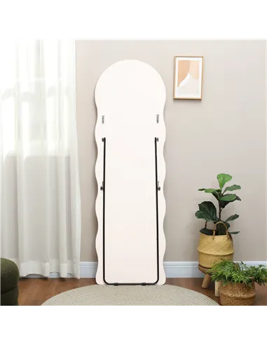 HOMCOM Wavy Velvet-Feel Full Length Mirror - Pink