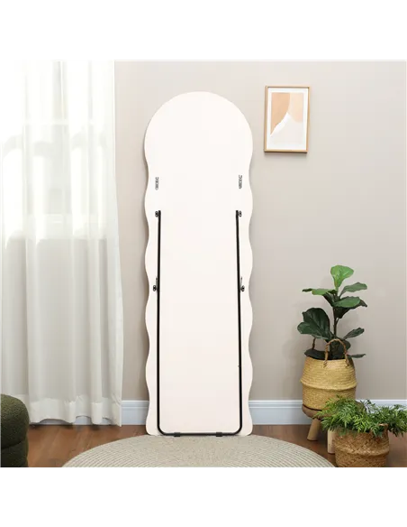 HOMCOM Wavy Velvet-Feel Full Length Mirror - Pink