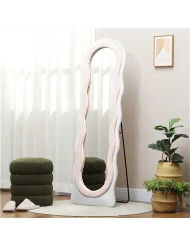 HOMCOM Wavy Velvet-Feel Full Length Mirror - Pink