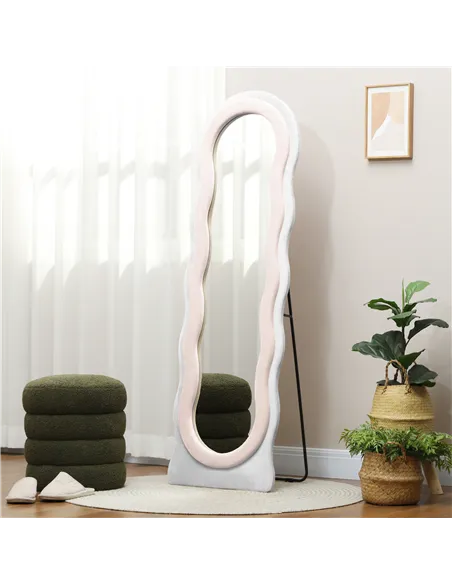 HOMCOM Wavy Velvet-Feel Full Length Mirror - Pink