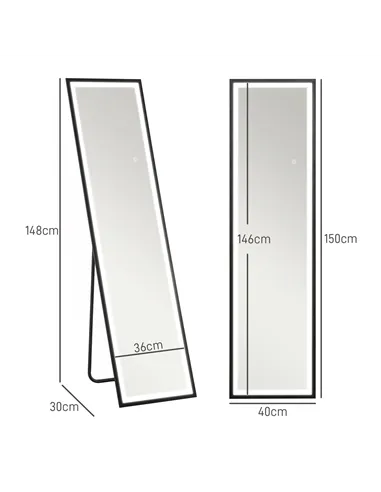 HOMCOM 150 x 40cm Full Length Mirror, with Adjustable Lights - Black