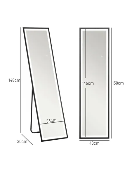HOMCOM 150 x 40cm Full Length Mirror, with Adjustable Lights - Black