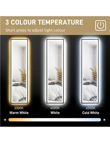 HOMCOM 150 x 40cm Full Length Mirror, with Adjustable Lights - Black