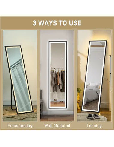 HOMCOM 150 x 40cm Full Length Mirror, with Adjustable Lights - Black