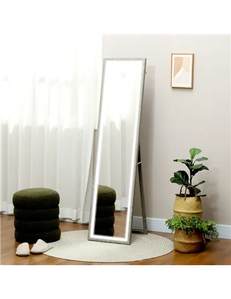 HOMCOM Full Length Mirror, with Adjustable Outer Light, Grey