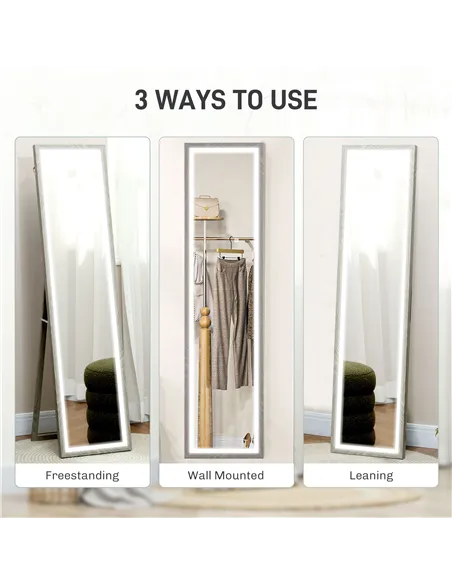HOMCOM Full Length Mirror, with Adjustable Outer Light, Grey