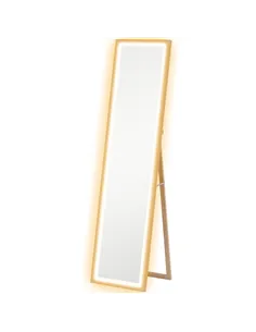 HOMCOM Full Length Mirror, with Adjustable Outer Light, Oak