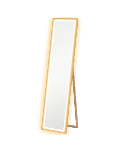 HOMCOM Full Length Mirror, with Adjustable Outer Light, Oak