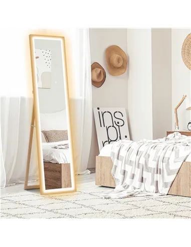 HOMCOM Full Length Mirror, with Adjustable Outer Light, Oak