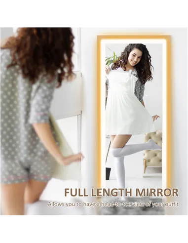 HOMCOM Full Length Mirror, with Adjustable Outer Light, Oak