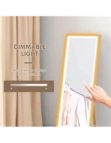 HOMCOM Full Length Mirror, with Adjustable Outer Light, Oak