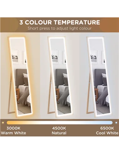 HOMCOM Full Length Mirror, with Adjustable Outer Light, Oak