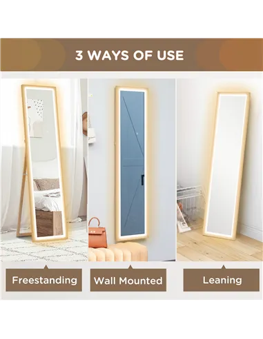 HOMCOM Full Length Mirror, with Adjustable Outer Light, Oak