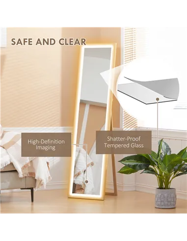 HOMCOM Full Length Mirror, with Adjustable Outer Light, Oak