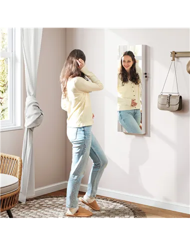 HOMCOM 108 x 37cm Lockable Jewellery Cabinet, with LED Lights - White Surface and Pink Lining