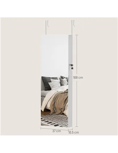 HOMCOM 108 x 37cm Lockable Jewellery Cabinet, with LED Lights - White Surface and Pink Lining