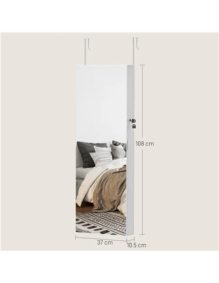 HOMCOM 108 x 37cm Lockable Jewellery Cabinet, with LED Lights - White Surface and Pink Lining