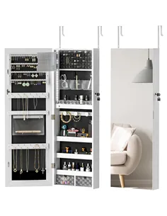 HOMCOM 108 x 37cm Lockable Jewellery Cabinet, with LED Lights - White Surface and Black Lining