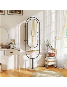HOMCOM Oval Full Length Mirror with Wooden Tray and 4 Hooks - Black 2
