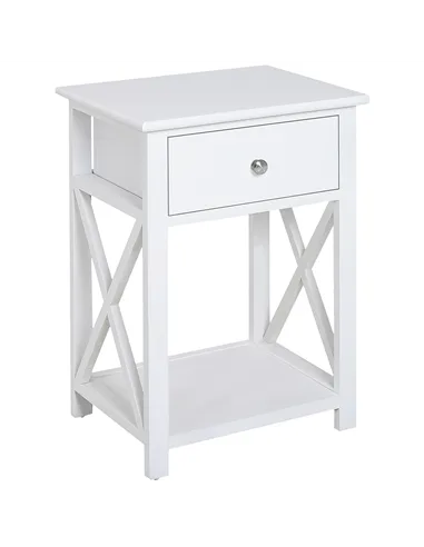 HOMCOM End Table, Sofa Side Table with Drawer X Bar Bottom Storage Shelf, Nightstand Bedside Table for Bedroom or Living Room Wh