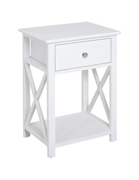 HOMCOM End Table, Sofa Side Table with Drawer X Bar Bottom Storage Shelf, Nightstand Bedside Table for Bedroom or Living Room Wh