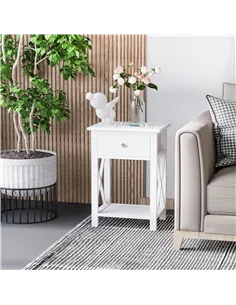 HOMCOM End Table, Sofa Side Table with Drawer X Bar Bottom Storage Shelf, Nightstand Bedside Table for Bedroom or Living Room Wh 2