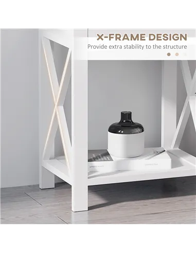 HOMCOM End Table, Sofa Side Table with Drawer X Bar Bottom Storage Shelf, Nightstand Bedside Table for Bedroom or Living Room Wh