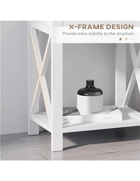 HOMCOM End Table, Sofa Side Table with Drawer X Bar Bottom Storage Shelf, Nightstand Bedside Table for Bedroom or Living Room Wh