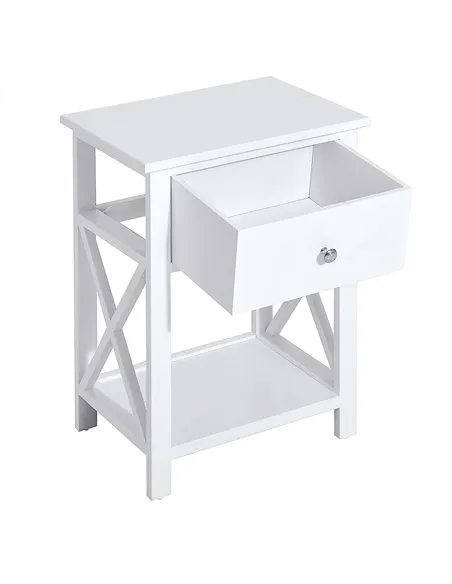 HOMCOM End Table, Sofa Side Table with Drawer X Bar Bottom Storage Shelf, Nightstand Bedside Table for Bedroom or Living Room Wh